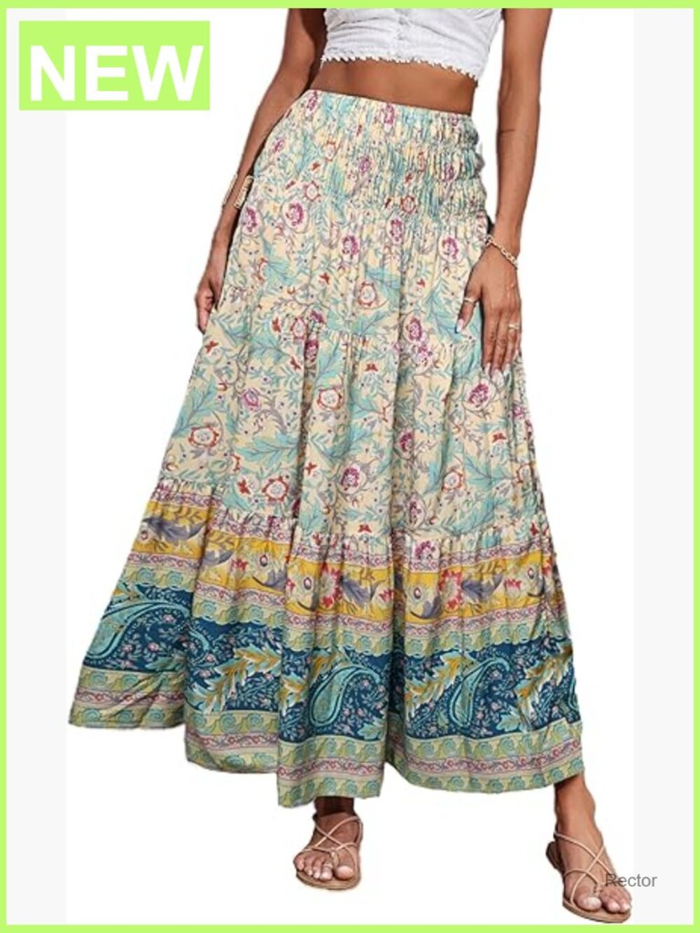 Lightweight Maxi Skirt High Waist Floral A-Line Boho Beach Vacation